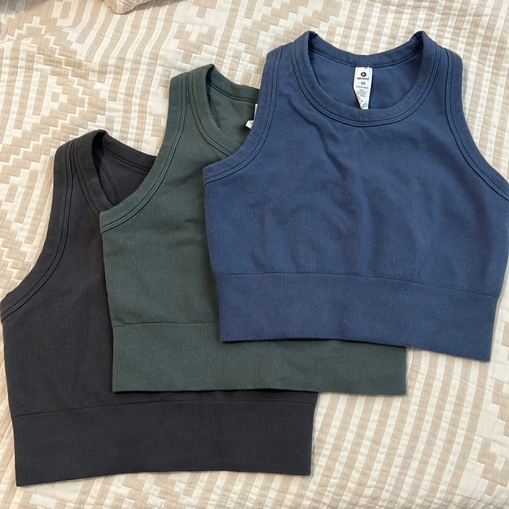 90 Degree by Reflex Longline Ribbed Cropped Tank Top/Sports Bra